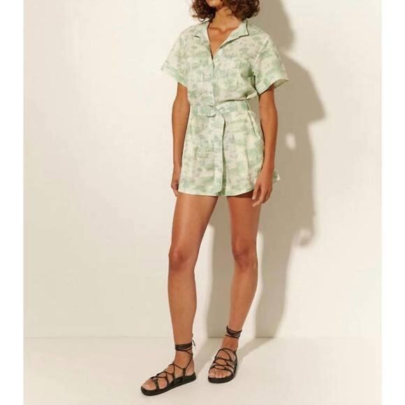 KIVARO White Green Floral Short Sleeve Belt Looped Chloe Romper Size US 2 - Picture 3 of 15